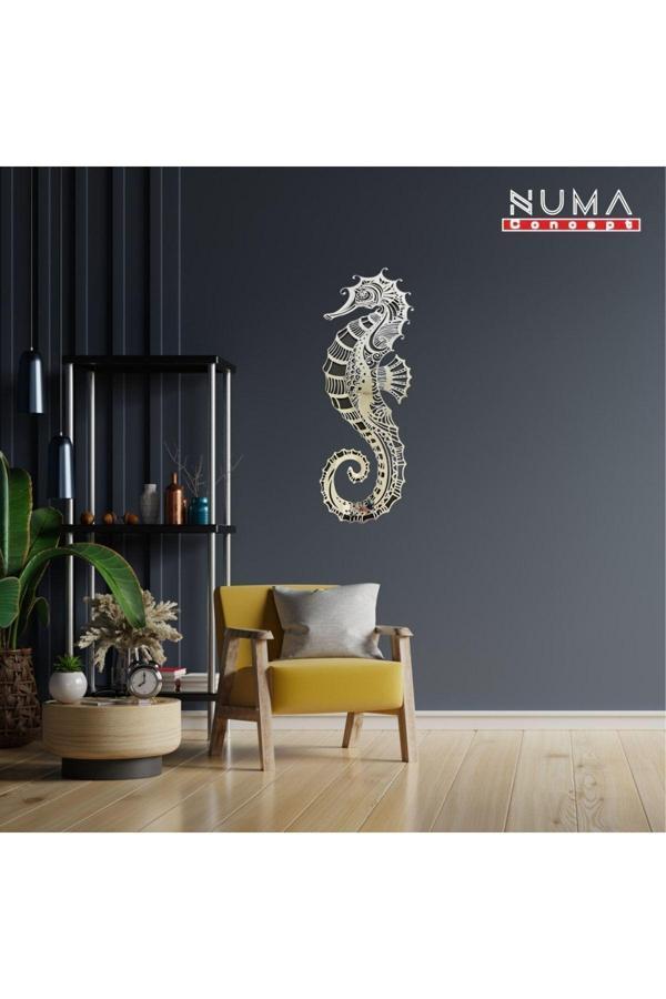 Numa Concept Deniz Atı Denizatı Mdf Üzeri Gümüş Pleksi Duvar Dekorasyon 40X15 Cm - Image 1