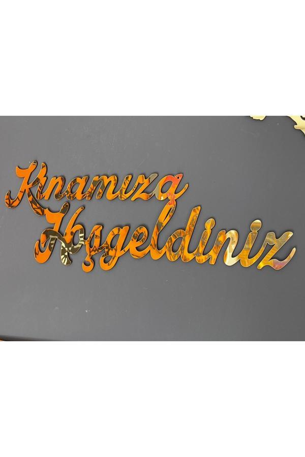 Numa Concept Kınamıza Hoşgeldiniz Ahşap Mdf Üzeri Aynalı Gold Pleksi (60X20 Cm) - Image 1