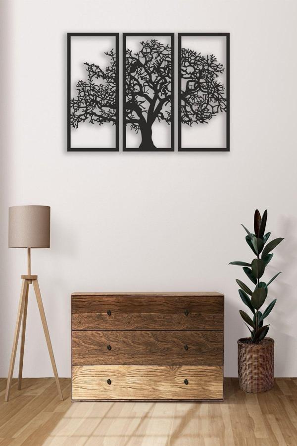 Numa Concept Sonbahar 3'Lü Çınar Ağacı Tablo Mdf Duvar Dekorasyon Lazer Kesim Her Biri 39X17,5 Cm - Image 1