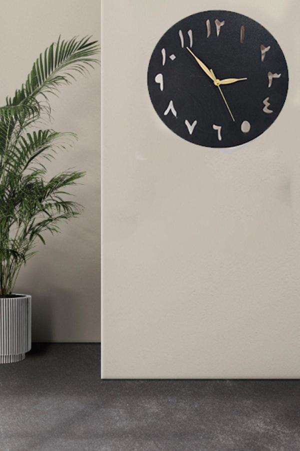 Numa Concept Arapça Duvar Saati Siyah Mdf Duvar Dekorasyon Lazer Kesim 30X30 Cm - Image 1