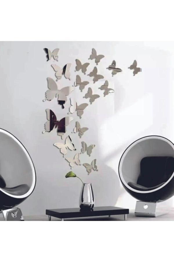 Numa Concept Kelebek 10'Lu Gümüş Pleksi Duvar Süsü Duvar Dekorasyon Her Biri 6X5 Cm - Image 1