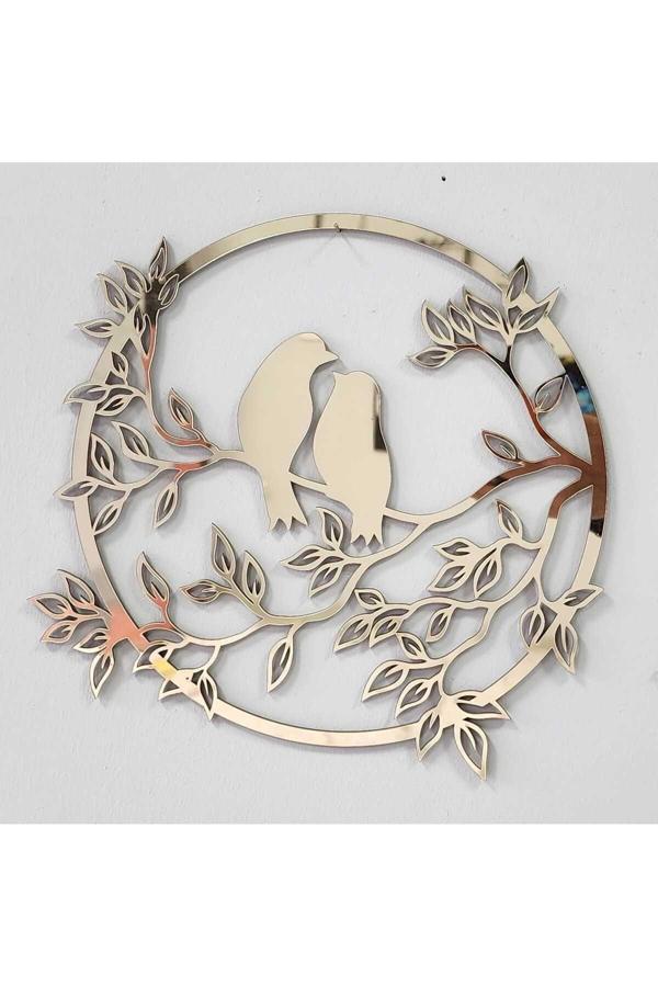 Numa Concept Serçe Mdf Üzeri Gold Pleksi Duvar Dekorasyon Lazer Kesim 33X33 Cm - Image 1