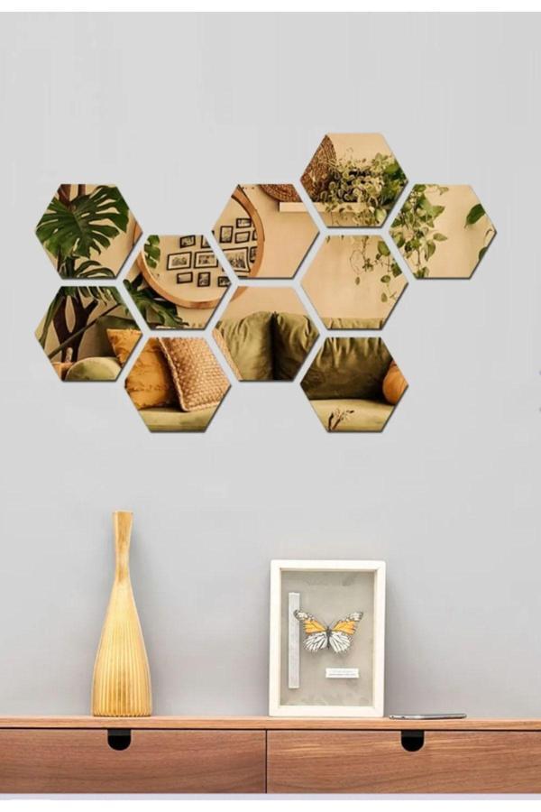 Numa Concept Altıgen Bal Peteği Aynalı Gold Pleksi Duvar Dekorasyon Lazer Kesim 6 Adet 10X10 Cm Kenar 6 Cm - Image 1