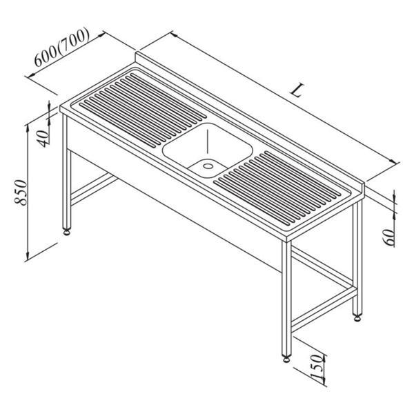 Öztiryakiler Evyeli Tezgah, 1g/2d, 3 Perdeli, 160x60 Cm - Image 1