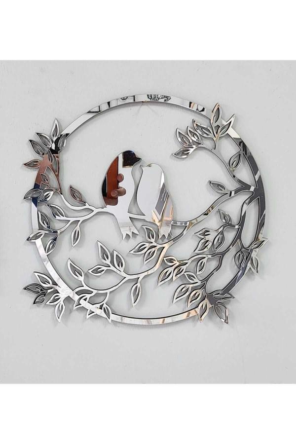 Numa Concept Serçe Mdf Üzeri Gümüş Pleksi Duvar Dekorasyon Lazer Kesim 33X33 Cm - Image 1