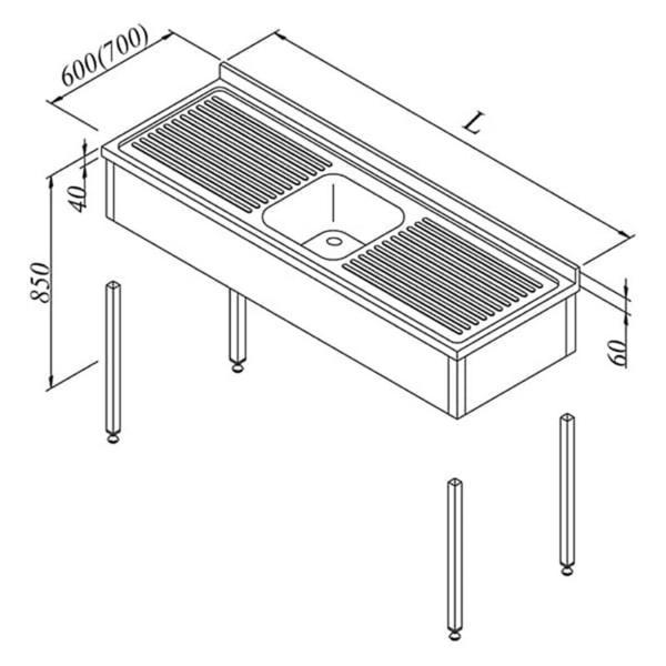 Öztiryakiler Evyeli Tezgah, 1g/2d, 3 Perdeli, Demonte, 160x60 Cm - Image 1