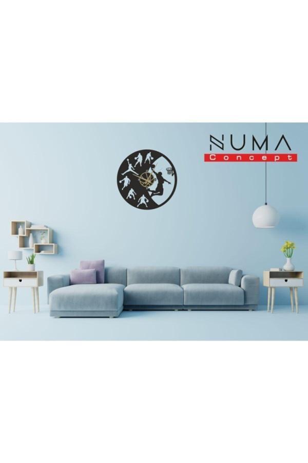 Numa Concept Basketbol Spor Duvar Saati Mdf Duvar Dekorasyon Lazer Kesim 32X32 Cm - Image 1