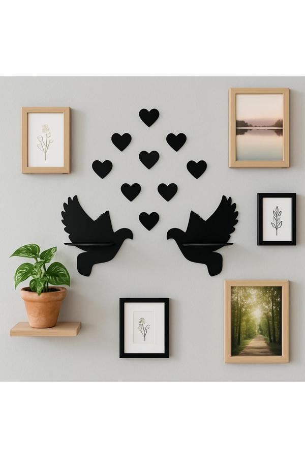 Numa Concept Çifte Kumru Ahşap 2'Li Güvercin Duvar Rafı (30X28 Cm) - Image 1