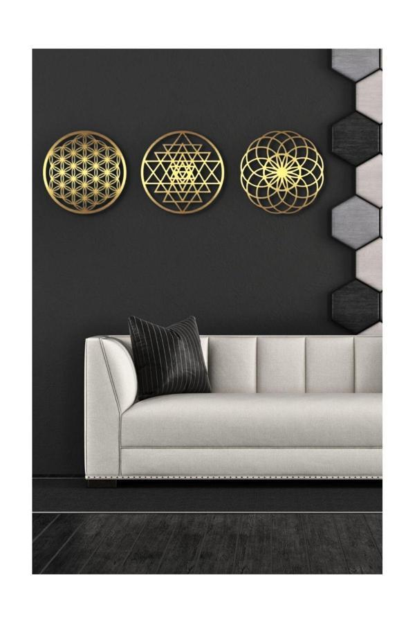 Numa Concept Yaşam Çiçeği 3'Lü Tablo Mdf Üzeri Gold Pleksi Duvar Dekorasyon 30X30 Cm - Image 1