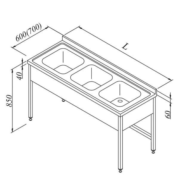 Öztiryakiler Evyeli Tezgah, 3 Perdeli, 3 Gözlü, 180x60 Cm - Image 1