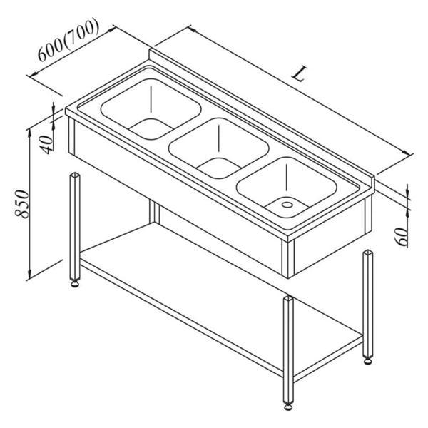 Öztiryakiler Evyeli Tezgahı 3g 3 Perdeli Taban Raflı Demonte 190x70 Cm - Image 1