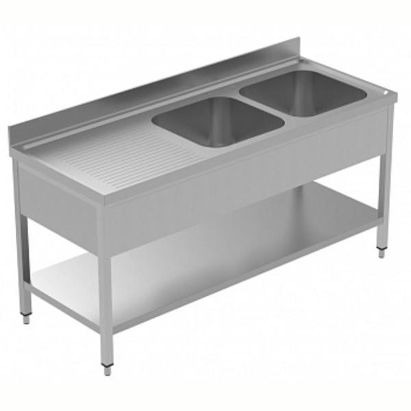 Electrolux Professional 2 Evyeli Tezgah, Evyeleri 600x500 Mm, Damlalığı Solda, Taban Raflı - 1800 Mm, Plus LSGLG1826S - Image 1