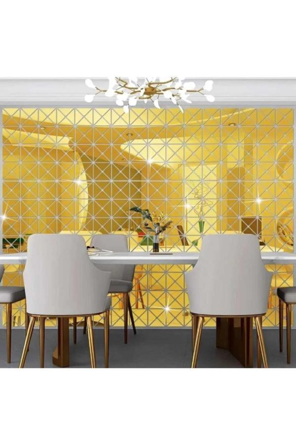 Numa Concept Ayna Çıkartmaları Üçgen 3D Gold Aynalı Pleksi 60'Lı Her Biri 9X5 Cm (Kendinden Yapışkanlı) - Image 1