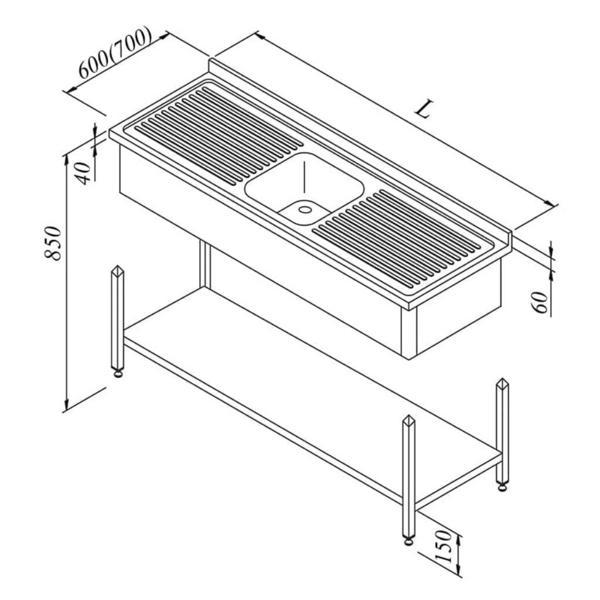 Öztiryakiler Evyeli Tezgahı 1g/2d 3 Perdeli Taban Raflı Demonte 140x60 Cm - Image 1