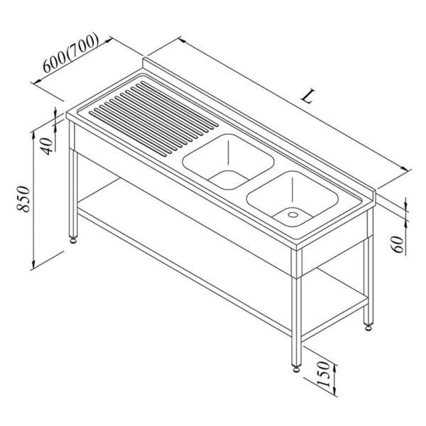 Öztiryakiler Evyeli Tezgahı 2g/1d Sol 3 Perdeli Taban Raflı Demonte 140x60 Cm - Image 1