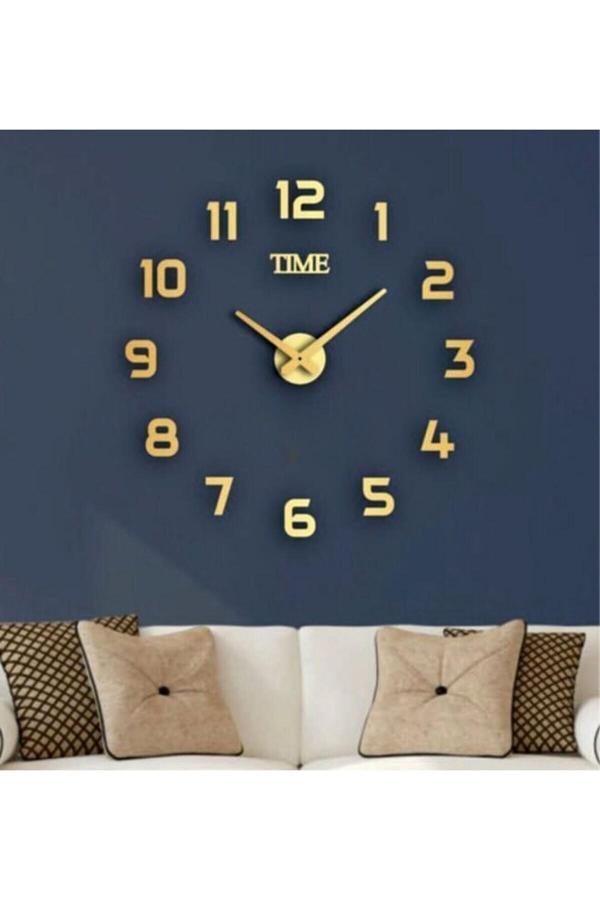 Numa Concept Duvar Saati Büyük 3D Türkçe Rakamlı Mdf Üzeri Aynalı Gold Pleksi - Image 1