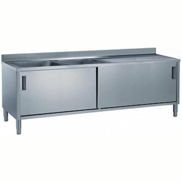 Electrolux Professional Dolaplı 2 Evyeli Tezgah, Evyeler (600x500 Mm), Damlalık Sağ Tarafta, 2 Kayar Kapılı, 2000 Mm MLA2026DXPN - Image 1