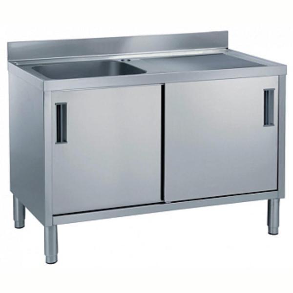 Electrolux Professional Dolaplı 1 Evyeli Tezgah, Evyesi (600x500 Mm), Damlalık Sağ Tarafta, 2 Kayar Kapılı, 1400 Mm MLA1416DXPN - Image 1