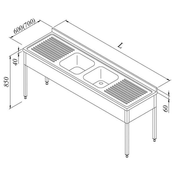 Öztiryakiler Evyeli Tezgah, 2g/2d, 3 Perdeli, 240x60 Cm - Image 1
