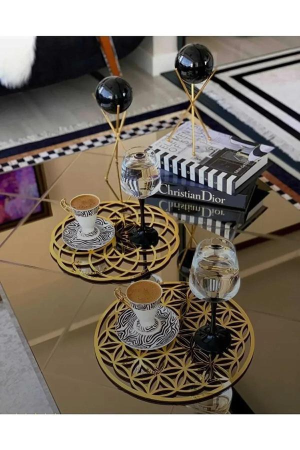 Numa Concept Yaşam Çiçeği Sri Yantra 3'Lü Subla Mutfak Sunum Servis Seti Aynalı Gold Pleksi Her Biri 30X30 Cm - Image 1