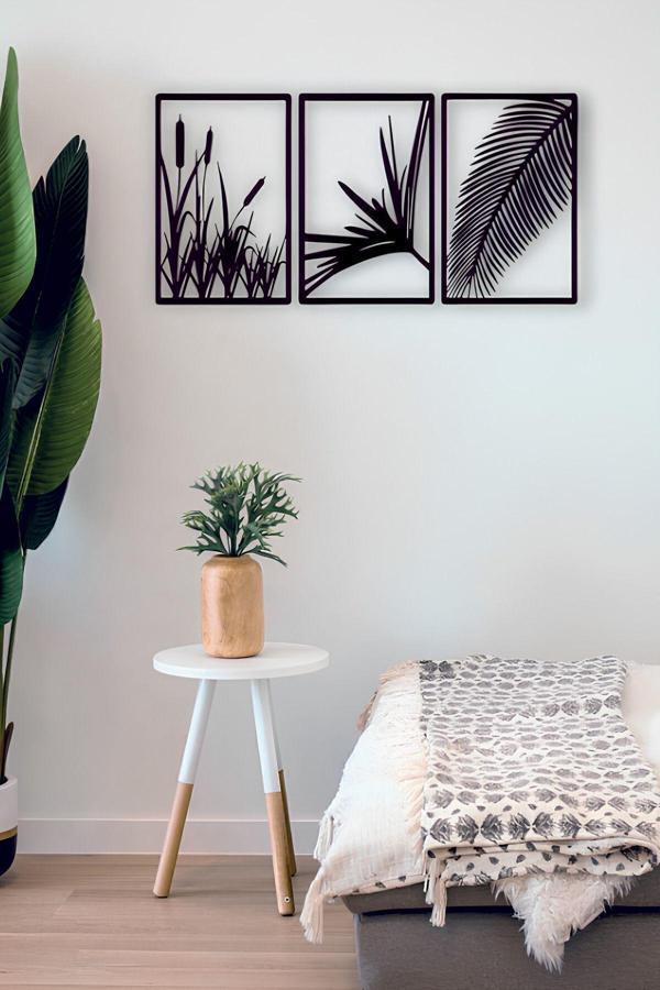 Numa Concept Yaprak Ve Sazlık 3'Lü Tablo Mdf Duvar Dekorasyon Lazer Kesim Her Biri 30X24 Cm - Image 1