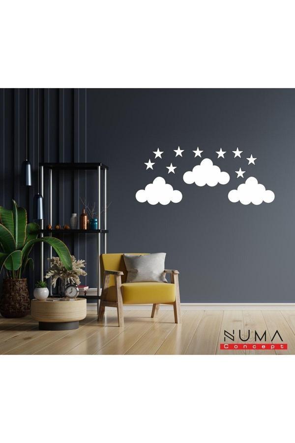 Numa Concept Bulut Ve Yıldız Seti Çocuk Odası Beyaz Mdf Dekorasyon Bulut:20X12 Cm Yıldız:5X5 Cm - Image 1