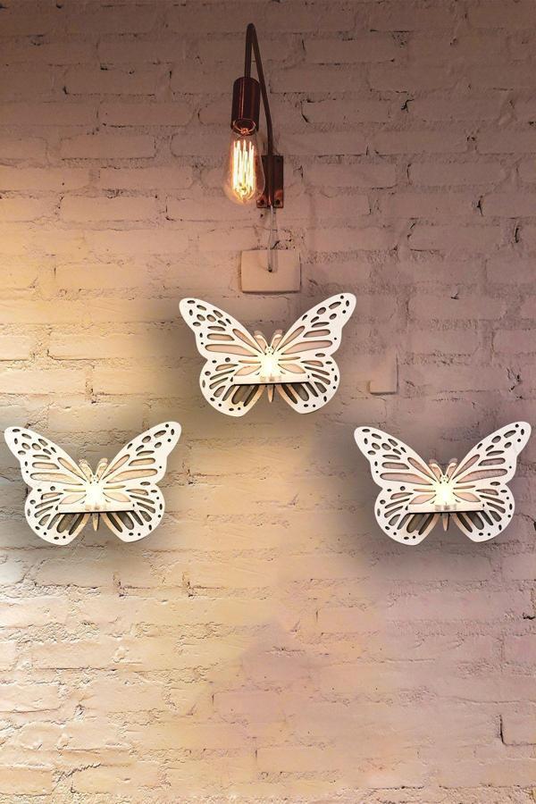 Numa Concept Raflı Kelebek 3'Lü Beyaz Mdf Duvar Dekorasyon Lazer Kesim Her Biri 30X26 Cm - Image 1