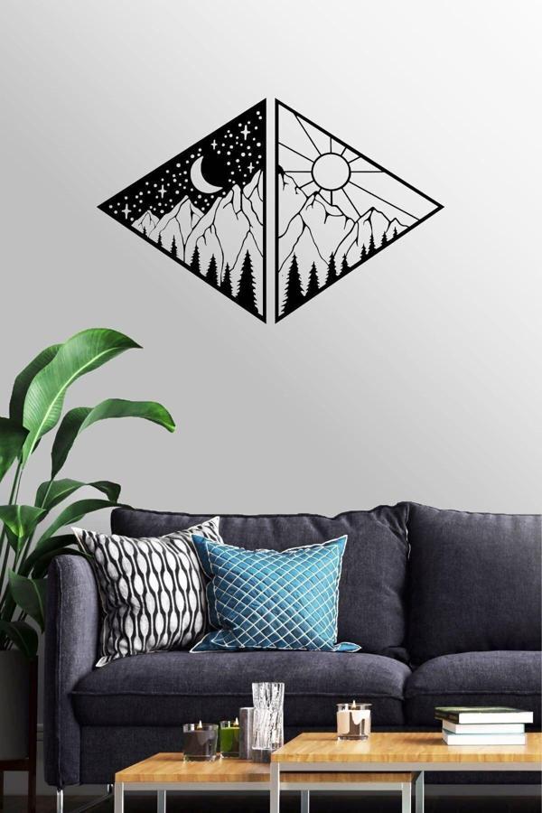Numa Concept Gece Ve Gündüz Dağ Tablosu Mdf Duvar Dekorasyon 35X25 Cm - Image 1