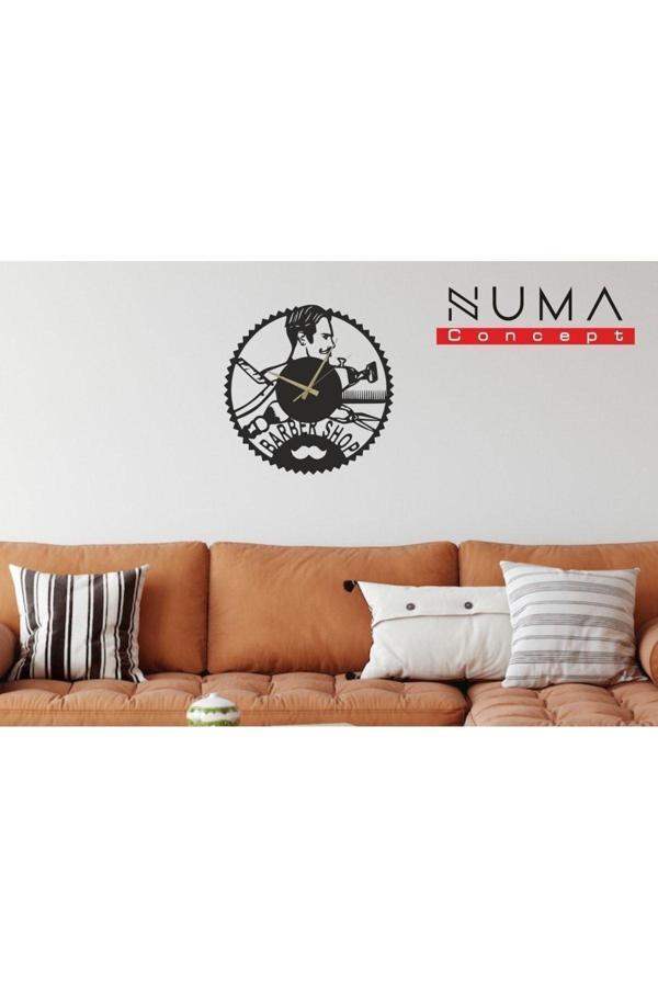 Numa Concept Berber Kuaför Duvar Saati Mdf Duvar Dekorasyon Lazer Kesim 32X32 Cm - Image 1