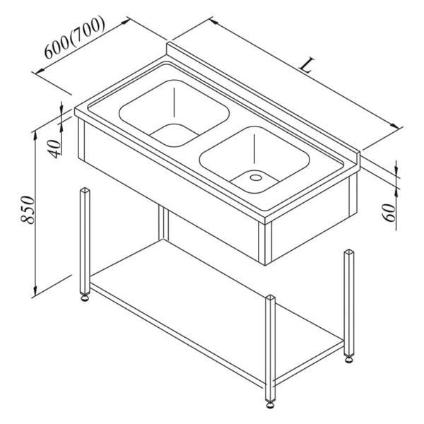 Öztiryakiler Evyeli Tezgahı 2g 3 Perdeli Taban Raflı Demonte 120x70 Cm - Image 1