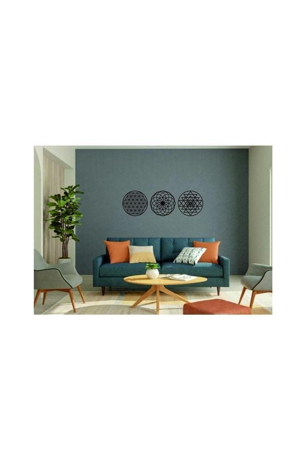 Numa Concept Yaşam Çiçeği Sri Yantra 3'Lü Mdf Duvar Dekorasyon Lazer Kesim Her Biri 30X30 Cm - Image 1