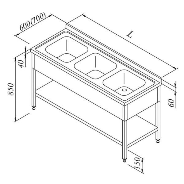 Öztiryakiler Evyeli Tezgahı 3 Gözlü 3 Perdeli Taban Raflı 180x70 Cm - Image 1
