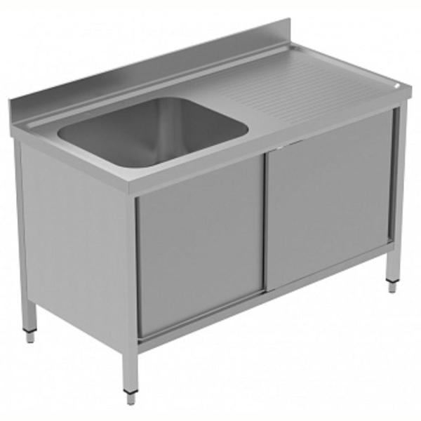 Electrolux Professional Dolaplı Tek Evyeli Tezgah, Evyesi (600x500 Mm), Sağda Damlalıklı, 2 Kayar Kapılı - 1400 Mm, Plus GLG1416DXP - Image 1