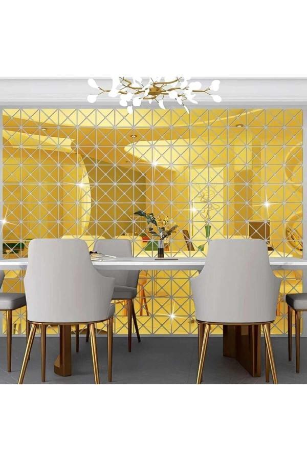 Numa Concept Üçgen 3D Ayna Çıkartmaları 60'Lı Gold Pleksi Duvar Dekorasyon Her Biri 9X5 Cm - Image 1
