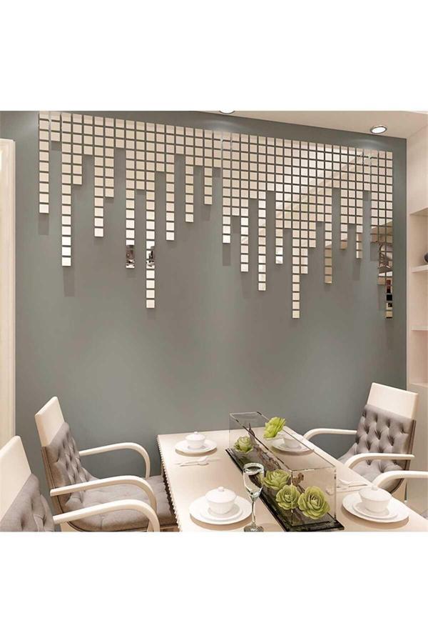 Numa Concept Mozaik Ayna Gümüş Pleksi 100'Lü Duvar Dekorasyon Lazer Kesim Her Biri 3X3 Cm - Image 1