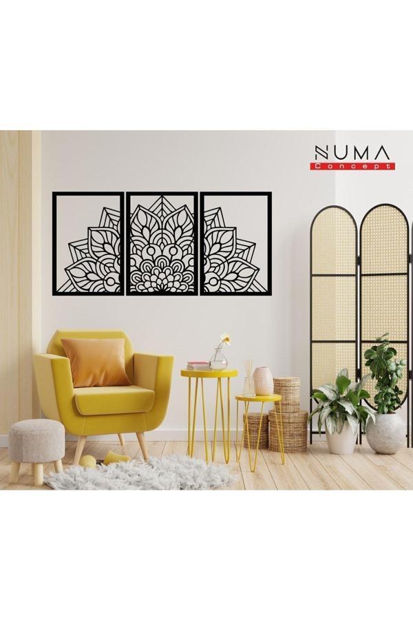 Numa Concept Lotus Çiçeği 3'Lü Tablo Mdf Duvar Dekorasyon Lazer Kesim Her Biri 35X25 Cm - Image 1