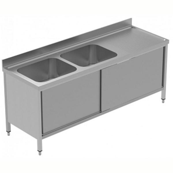 Electrolux Professional Dolaplı Evyeli Tezgah, 2 Evyeli (600x500 Mm), Sağ Damlalıklı, 2 Kayar Kapılı - 2100 Mm, Plus GLG2126DXP - Image 1