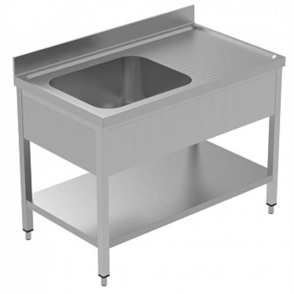 Electrolux Professional Tek Evyeli Tezgah, Evyesi 600x500 Mm, Damlalığı Sağda, Taban Raflı - 1200 Mm, Plus LSGLG1216D - Image 1