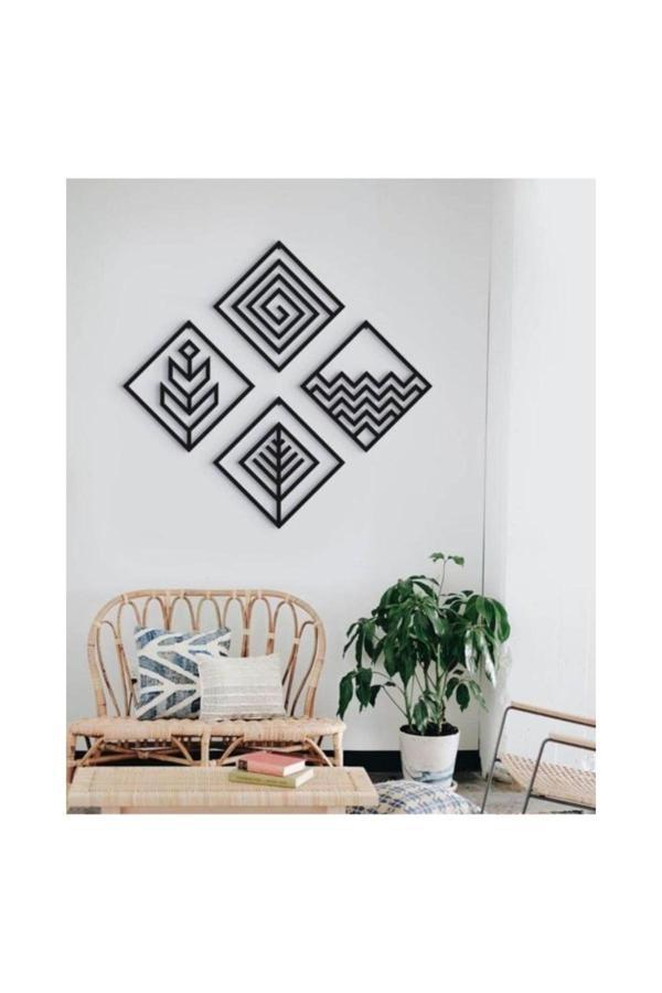 Numa Concept 4 Element Temalı Ahşap Mdf Duvar Dekoru – Modern Geometrik Tasarım (4'Lü Set) - Image 1