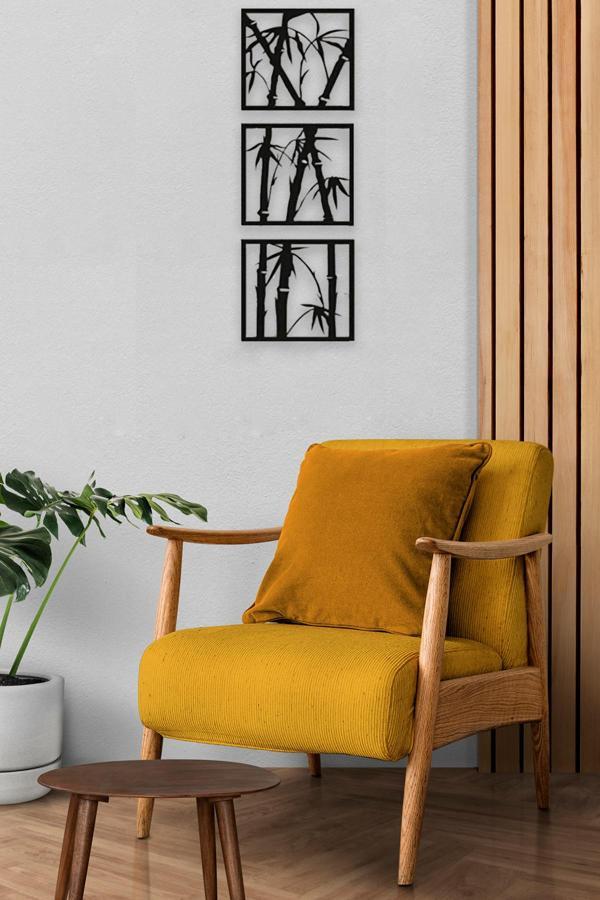 Numa Concept Doğal Tarz 3’Lü Bambu Tasarımlı Ahşap Duvar Dekorasyonu | 25X22 Cm Mdf Dekor - Image 1