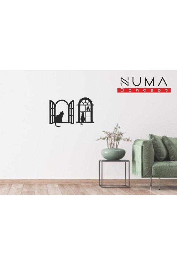 Numa Concept Pencerede Duran Sevimli Kedi Mdf Duvar Dekorasyon Lazer Kesim 32X16 Cm - Image 1