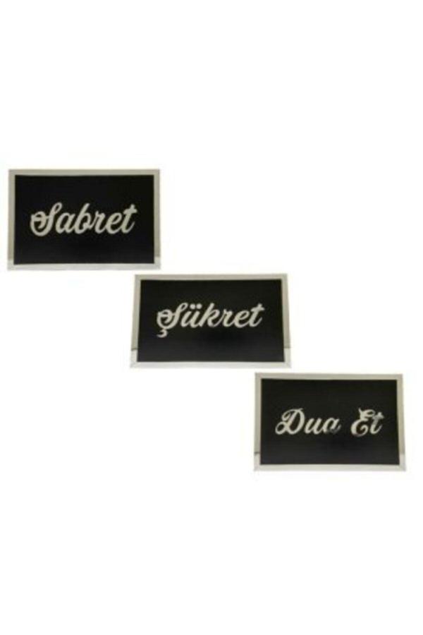 Numa Concept Sabret Şükret Dua Et 3'Lü Set Tablo Siyah Mdf Üzeri Gümüş Pleksi Her Biri 20X13 Cm - Image 1