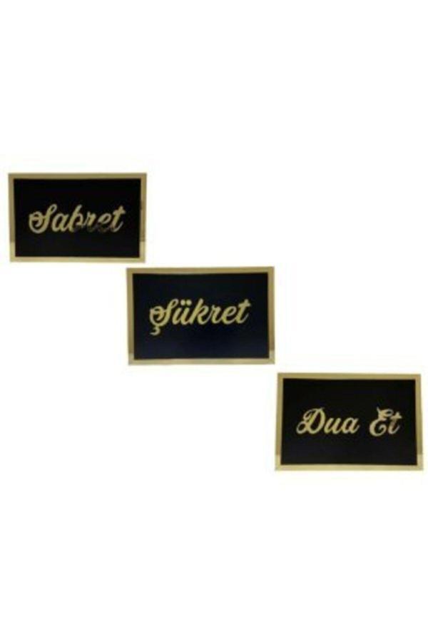 Numa Concept Sabret Şükret Dua Et 3'Lü Set Tablo Beyaz Mdf Üzeri Gold Pleksi Her Biri 20X13 Cm - Image 1