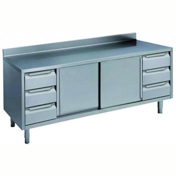 Electrolux Professional Dolaplı Çalışma Tezgahı, 3+3 Çekmece Bloğu, 2 Kayar Kapı, Sırtlı - 2000 Mm NTA2010P - Image 1