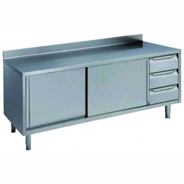 Electrolux Professional Dolaplı Çalışma Tezgahı, Sağda 3'lü Çekmece Bloğu Ve Solda 2 Kayar Kapı, Sırtlı - 2000 Mm NTA2010DXP - Image 1