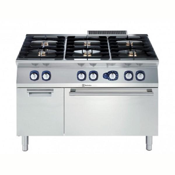 Electrolux Professional Endüstriyel 6 Açık Ateşli Gazlı Kuzine, Her Brulör 5,5 Kw, Altı Gazlı Fırın (6 Kw) Derinlik 730 Mm) Ve Dolaplı, Derinlik 730 Mm - 1200 Mm E7GCGL6C10 - Image 1