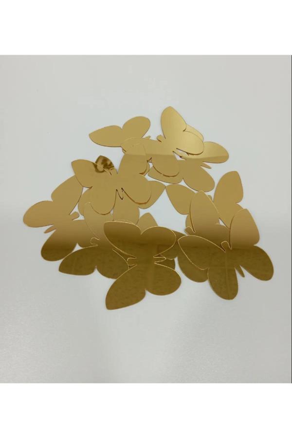 Numa Concept Dekoratif Kelebek Aynalı Gold Pleksi Dekorasyon Ürünü (12 Adet) 5X6Cm (Kendinden Yapışkanlı) - Image 1