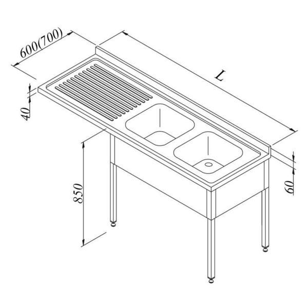 Öztiryakiler Bulaşık Makinası Üstü Evyeli Tezgah 2g 1d Sol 180x70 Cm - Image 1