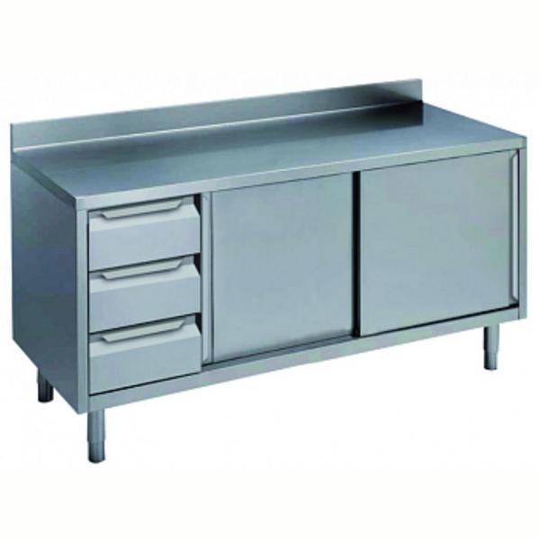 Electrolux Professional Dolaplı Çalışma Tezgahı, Solda 3'lü Çekmece Bloğu Ve Sağda 2 Kayar Kapı, Sırtlı - 1600 Mm NTA1610SXP - Image 1