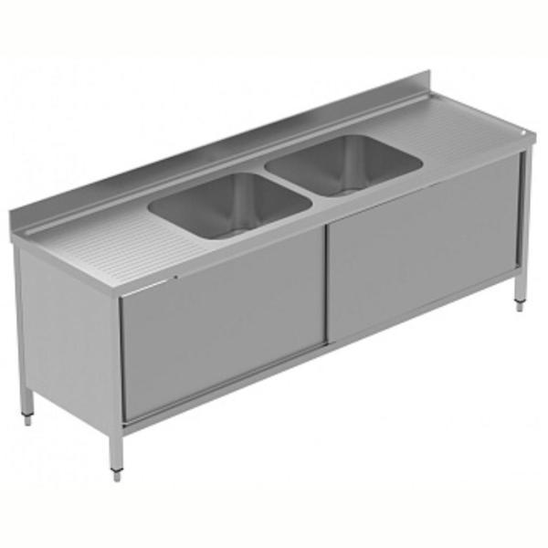 Electrolux Professional Dolaplı Evyeli Tezgah, 2 Evyeli (600x500 Mm), 2 Damlalıklı, 2 Kayar Kapılı - 2400 Mm, Plus GLG2426P - Image 1